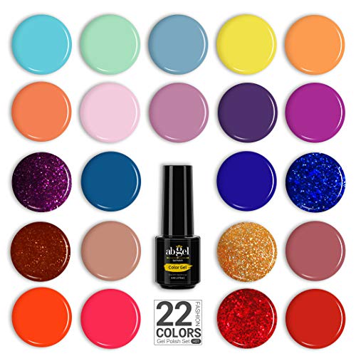 ab gel Kit de iniciación de esmalte de uñas en gel de 27 piezas con base y capa superior, gel superior mate, purpurina verde menta, rojo, azul, amarillo, violeta, naranja, Esmalte de gel UV