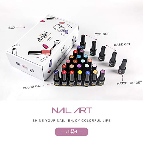 ab gel Kit de iniciación de esmalte de uñas en gel de 27 piezas con base y capa superior, gel superior mate, purpurina verde menta, rojo, azul, amarillo, violeta, naranja, Esmalte de gel UV