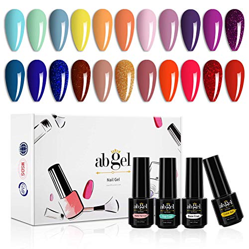 ab gel Kit de iniciación de esmalte de uñas en gel de 27 piezas con base y capa superior, gel superior mate, purpurina verde menta, rojo, azul, amarillo, violeta, naranja, Esmalte de gel UV