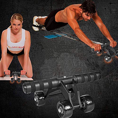 AB Roller Abdominal Trainer, JuguHoovi Abdominal Roller Ab-Wheel Abdominal Trainer, Juego de ejercicios de motocicleta de 4 ruedas para Adecuado para Familias, Hombres y Mujeres- Negro