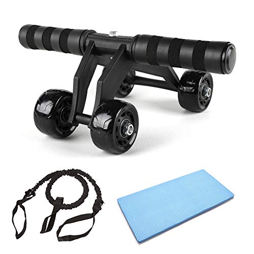 AB Roller Abdominal Trainer, JuguHoovi Abdominal Roller Ab-Wheel Abdominal Trainer, Juego de ejercicios de motocicleta de 4 ruedas para Adecuado para Familias, Hombres y Mujeres- Negro