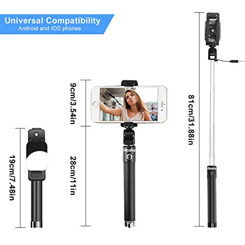 Abafia Palo Selfie, Selfie Stick Monopie Mini con Cable para iPhone X / 8 / Samsung A6 / S9 / S8 / Huawei Mate 9 / P20 / Honor 8 y Otros Teléfonos en Android o Sistema iOS (3.5-6.0'') Negro