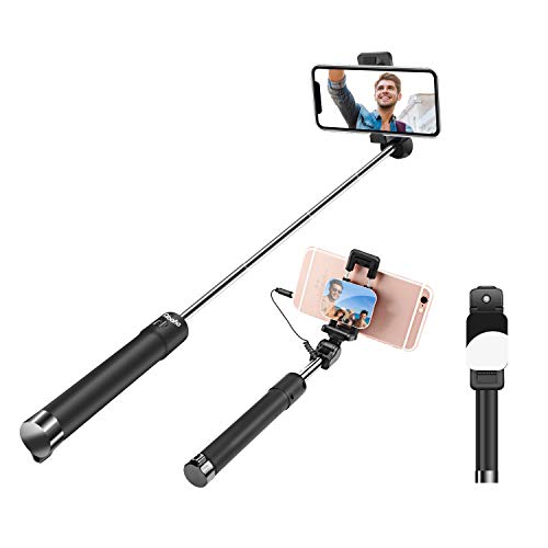 Abafia Palo Selfie, Selfie Stick Monopie Mini con Cable para iPhone X / 8 / Samsung A6 / S9 / S8 / Huawei Mate 9 / P20 / Honor 8 y Otros Teléfonos en Android o Sistema iOS (3.5-6.0'') Negro