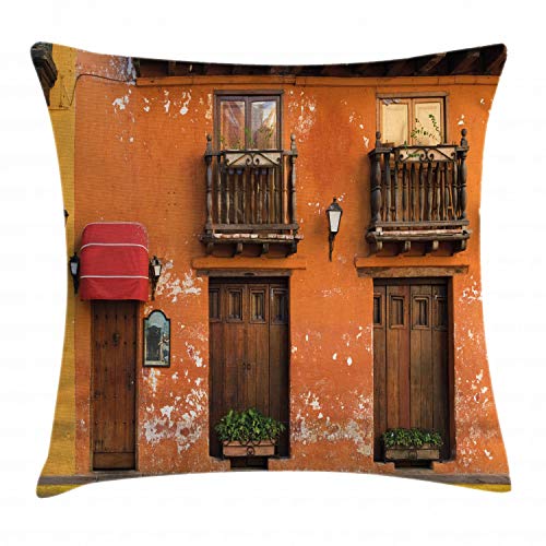 ABAKUHAUS America Funda para Almohada, Cartagena Calles Photo, Decorativo, Estampado en Ambos Lados, 40 x 40 cm, Marrón Anaranjado ABAKUHAUS America Funda para Almohada, Cartagena Calles Photo, Decorativo, Estampado en Ambos Lados, 40 x 40 cm, Marrón Anaranjado