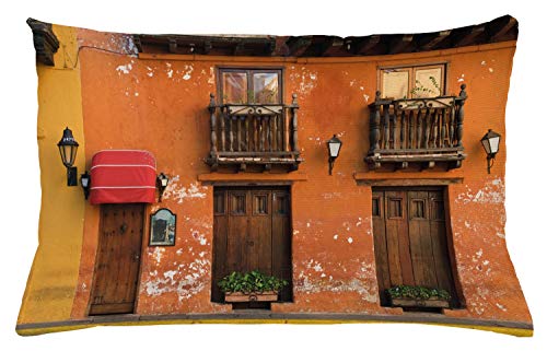 ABAKUHAUS America Funda para Almohada, Cartagena Calles Photo, Estampa Digital en Ambos Lados con Cremallera, 65 x 40 cm, Marrón Anaranjado