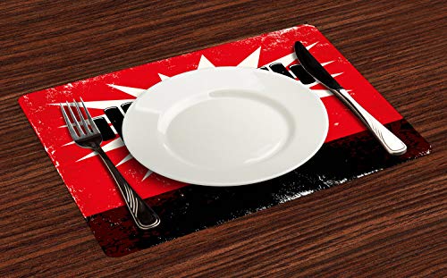 ABAKUHAUS Aptitud Salvamantel Set de 4 Unidades, Grunge Mancuernas Ascensor, Material Lavable Estampado Decoración de Mesa Cocina, Bermellón Negro Crema ABAKUHAUS Aptitud Salvamantel Set de 4 Unidades, Grunge Mancuernas Ascensor, Material Lavable Estampado Decoración de Mesa Cocina, Bermellón Negro Crema