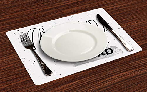 ABAKUHAUS Aptitud Salvamantel Set de 4 Unidades, Mancuerna de Mano Boceto, Material Lavable Estampado Decoración de Mesa Cocina, Negro Gris Blanco ABAKUHAUS Aptitud Salvamantel Set de 4 Unidades, Mancuerna de Mano Boceto, Material Lavable Estampado Decoración de Mesa Cocina, Negro Gris Blanco