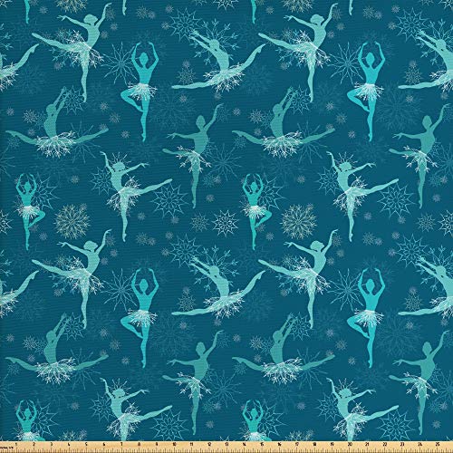 ABAKUHAUS Ballet Tela por Metro, Copo De Nieve De La Bailarina Bailarines, Decorativa para Tapicería y Textiles del Hogar, 1M (148x100cm), Gasolina Azul Turquesa