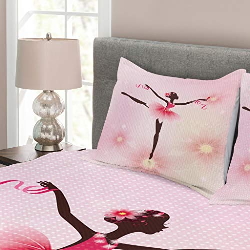 ABAKUHAUS Muchachas Silueta de Bailarina con un Tutú sobre Fondo Floral Punteado Femenino Rosa Ocre Oscuro Rosa Claro ABAKUHAUS Muchachas Silueta de Bailarina con un Tutú sobre Fondo Floral Punteado Femenino Rosa Ocre Oscuro Rosa Claro