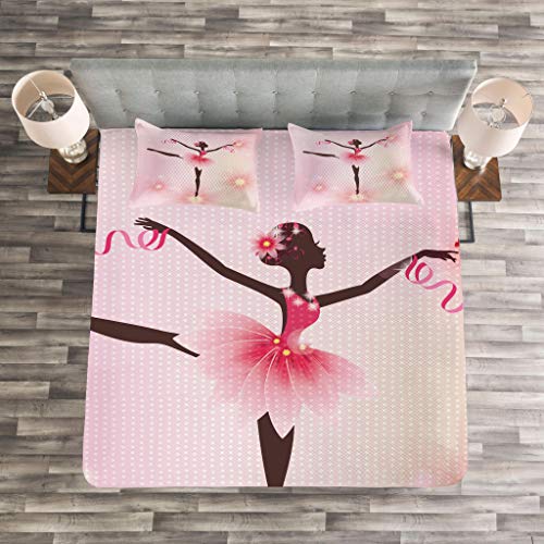 ABAKUHAUS Muchachas Silueta de Bailarina con un Tutú sobre Fondo Floral Punteado Femenino Rosa Ocre Oscuro Rosa Claro ABAKUHAUS Muchachas Silueta de Bailarina con un Tutú sobre Fondo Floral Punteado Femenino Rosa Ocre Oscuro Rosa Claro