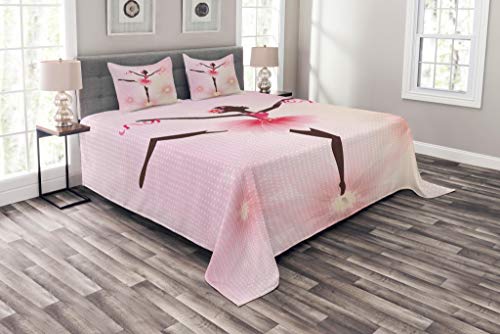 ABAKUHAUS Muchachas Silueta de Bailarina con un Tutú sobre Fondo Floral Punteado Femenino Rosa Ocre Oscuro Rosa Claro ABAKUHAUS Muchachas Silueta de Bailarina con un Tutú sobre Fondo Floral Punteado Femenino Rosa Ocre Oscuro Rosa Claro