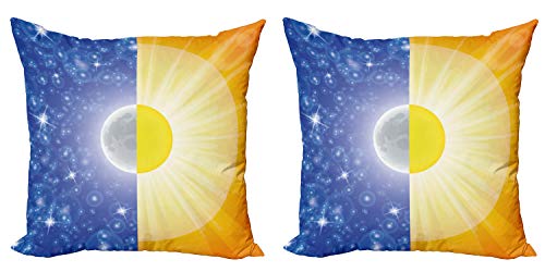 ABAKUHAUS Opinión del Espacio de Set de 2 Fundas para Cojín, Vigas de Sun Estrellas del Cielo, con Estampado en Ambos Lados con Cremallera, 50 cm x 50 cm, Azul Amarillo ABAKUHAUS Opinión del Espacio de Set de 2 Fundas para Cojín, Vigas de Sun Estrellas del Cielo, con Estampado en Ambos Lados con Cremallera, 50 cm x 50 cm, Azul Amarillo
