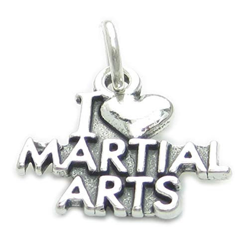 Abalorio de plata tibetana «I Love Martial Arts» para judo, karate, taekwondo, kung, fu mma, lucha