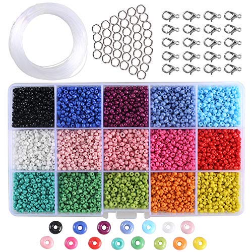 Abalorios para Hacer Pulseras Collares ETSAMOR Cuentas de Cristal Cuentas de Colores 3 mm Mini Cuentas para Hacer Joyas DIY Regalo Cadena (15 Colores)