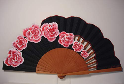 Abanico español/Abanico pintado a mano/Abanico flamenco/Abanico de madera/Abanicos Sevilla"Rosas de Granville" Abanico español/Abanico pintado a mano/Abanico flamenco/Abanico de madera/Abanicos Sevilla"Rosas de Granville"