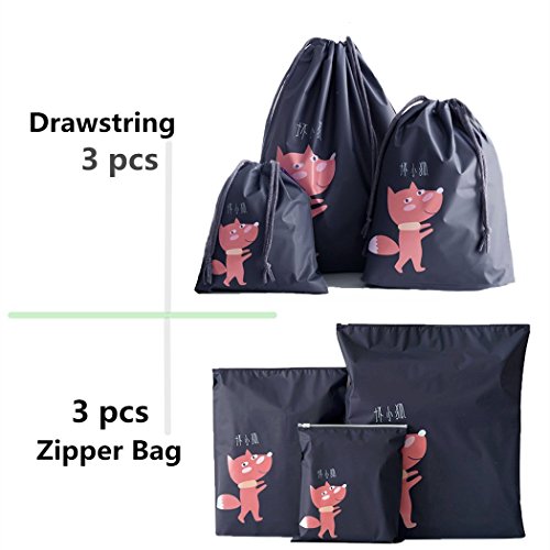 Abaría - Organizadores para Maletas 6 Piezas (3 zippa Bag + 3 Bolsa de Cuerda), Bolsos Esenciales del Bolso-en-Bolso - Cubos de Embalaje - Bolso de los Zapatos - Neceser Organizador para cosméticos