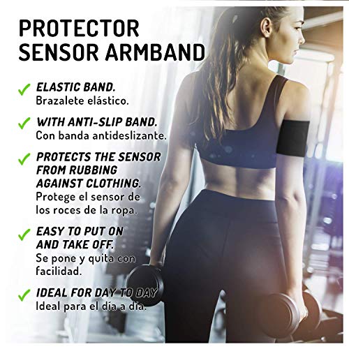 Abbott Freestyle Libre - Dexcom G4 G5 G6 - Guardian Sensor - Medtrum - Omnipod - Brazalete Protector Sensor de Glucosa - Flexible Comodo Reutilizable Elastico y Facil de usar - Negro - Talla 34 cm