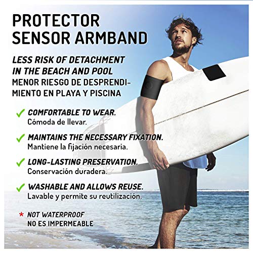 Abbott Freestyle Libre - Dexcom G4 G5 G6 - Guardian Sensor - Medtrum - Omnipod - Brazalete Protector Sensor de Glucosa - Flexible Comodo Reutilizable Elastico y Facil de usar - Negro - Talla 34 cm