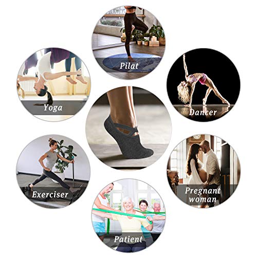 Abida 3 Pares de Calcetines de Yoga para Mujer con agarres y Correas Antideslizantes, Ideales para Pilates, Barra Pura, Ballet, Danza, Fitness Abida 3 Pares de Calcetines de Yoga para Mujer con agarres y Correas Antideslizantes, Ideales para Pilates, Barra Pura, Ballet, Danza, Fitness