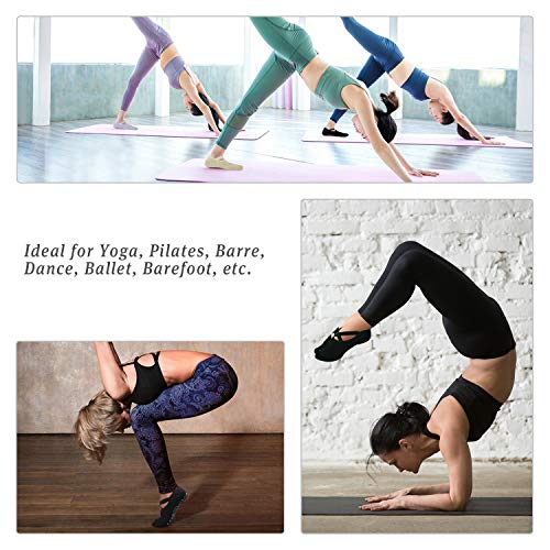 Abida 5 Pares de Calcetines de Yoga para Mujer con agarres y Correas Antideslizantes, Ideales para Pilates, Barra Pura, Ballet, Danza, Fitness