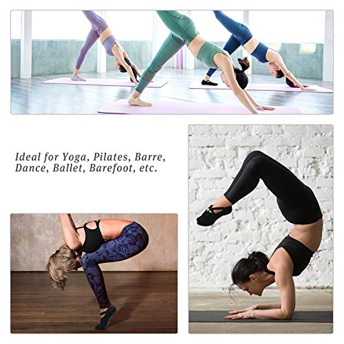 Abida 5 Pares de Calcetines de Yoga para Mujer con agarres y Correas Antideslizantes, Ideales para Pilates, Barra Pura, Ballet, Danza, Fitness Abida 5 Pares de Calcetines de Yoga para Mujer con agarres y Correas Antideslizantes, Ideales para Pilates, Barra Pura, Ballet, Danza, Fitness
