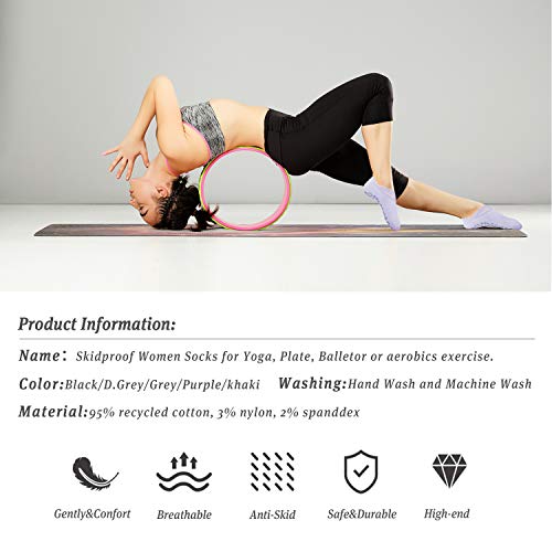 Abida 5 Pares de Calcetines de Yoga para Mujer con agarres y Correas Antideslizantes, Ideales para Pilates, Barra Pura, Ballet, Danza, Fitness Abida 5 Pares de Calcetines de Yoga para Mujer con agarres y Correas Antideslizantes, Ideales para Pilates, Barra Pura, Ballet, Danza, Fitness