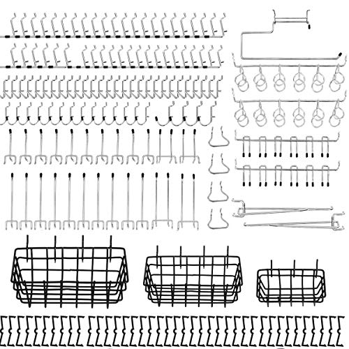 Abimars Juego de estanterías para tablero de clavijas con 3 cestas de cartón, cerraduras de clavijas, para organizar varias herramientas