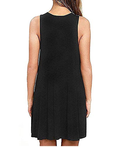 ABINGOO Mujer Vestido Casual Color Sólido de Verano sin Mangas con Bolsillos de Playa Boho Dress,Negro,2XL