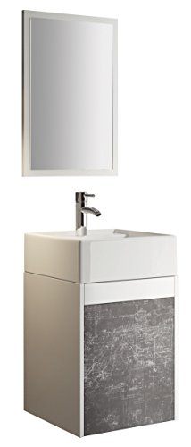 Abitti Mueble para baño Aseo con Espejo y Lavabo ceramico Incluido, en Color Blanco y Pizarra 64x40x40 cm