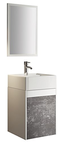 Abitti Mueble para baƱo Aseo con Espejo y Lavabo ceramico Incluido, en Color Blanco y Pizarra 64x40x40 cm Abitti Mueble para baƱo Aseo con Espejo y Lavabo ceramico Incluido, en Color Blanco y Pizarra 64x40x40 cm