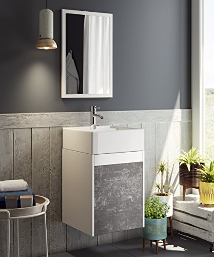 Abitti Mueble para baƱo Aseo con Espejo y Lavabo ceramico Incluido, en Color Blanco y Pizarra 64x40x40 cm Abitti Mueble para baƱo Aseo con Espejo y Lavabo ceramico Incluido, en Color Blanco y Pizarra 64x40x40 cm