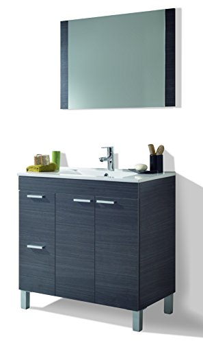 Abitti Mueble para baño o Aseo con 2 Puertas y 2 cajones con lavamanos de PMMA Color Gris Ceniza 80x80x45 cm