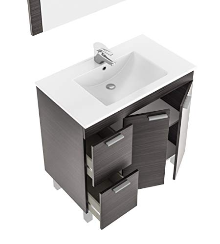 Abitti Mueble para baño o Aseo con 2 Puertas y 2 cajones con lavamanos de PMMA Color Gris Ceniza 80x80x45 cm