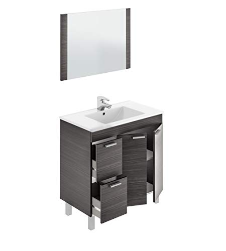 Abitti Mueble para baño o Aseo con 2 Puertas y 2 cajones con lavamanos de PMMA Color Gris Ceniza 80x80x45 cm