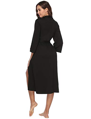 Abollria Bata para Mujer Algodón con Escote en V Albornoz de Kimono de Mujer Ropa de Dormir con Cinturón Negro,S Abollria Bata para Mujer Algodón con Escote en V Albornoz de Kimono de Mujer Ropa de Dormir con Cinturón Negro,S