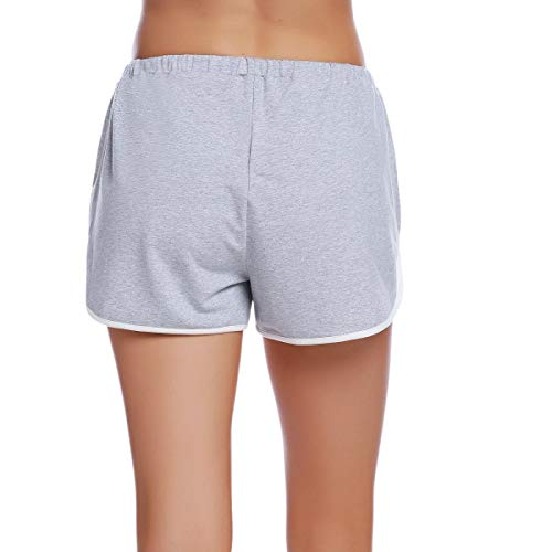 Abollria Pantalones Cortos de Pijama para Mujer Cintura Elástica Ajustable y Bolsillo Verano Shorts Gris-2,XL