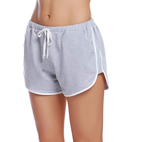 Abollria Pantalones Cortos de Pijama para Mujer Cintura Elástica Ajustable y Bolsillo Verano Shorts Gris-2,XL
