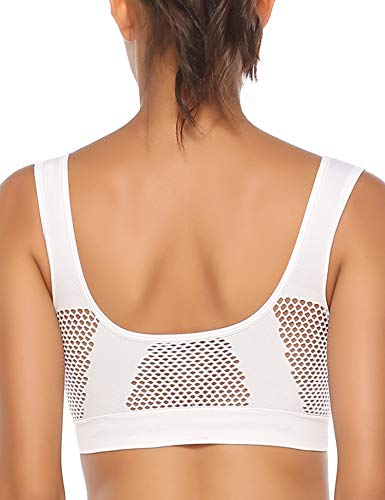 Abollria Sin Anillo De Acero Sujetador Deportivo Mujer Yoga Tipo Chaleco Bra con Almohadillas Extraíbles para Fitness/Run/Ejercicio (L, Blanco)