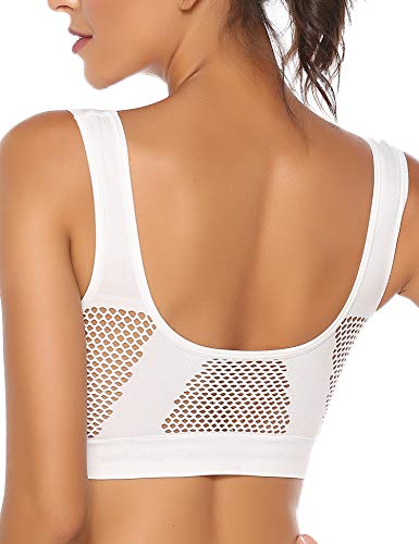 Abollria Sin Anillo De Acero Sujetador Deportivo Mujer Yoga Tipo Chaleco Bra con Almohadillas Extraíbles para Fitness/Run/Ejercicio (L, Blanco)