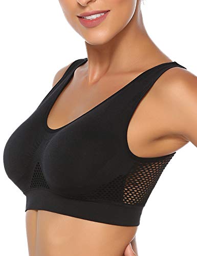 Abollria Sin Anillo De Acero Sujetador Deportivo Mujer Yoga Tipo Chaleco Bra con Almohadillas Extraíbles para Fitness/Run/Ejercicio (M, Negro)