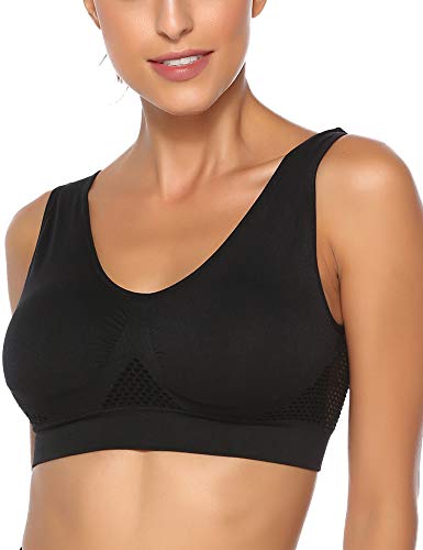 Abollria Sin Anillo De Acero Sujetador Deportivo Mujer Yoga Tipo Chaleco Bra con Almohadillas Extraíbles para Fitness/Run/Ejercicio (M, Negro)