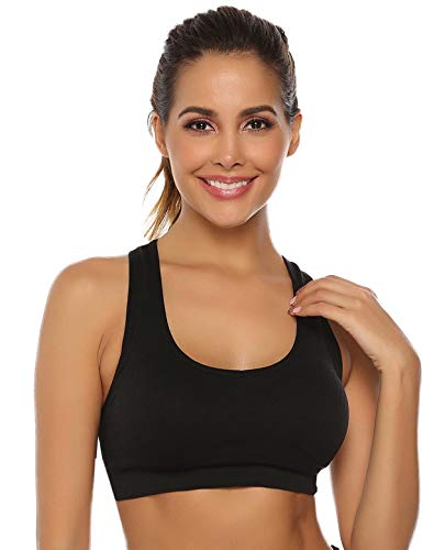 Abollria Sujetador Deportivo para Mujeres, cómodos Suave y Almohadillas Extraíbles,Bra Deporte sin Costuras para Yoga/Fitness/Run/Ejercicio (M Encajar 70DD 70E 75D 80BC 85BC, Negro-1)