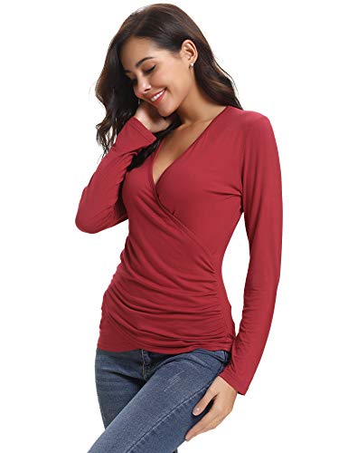 Abollria T-Shirt Manga Larga para Mujer Crossover Camisetas Sexy Deportivo y Casual Tops o Blusas Cuello-V Abollria T-Shirt Manga Larga para Mujer Crossover Camisetas Sexy Deportivo y Casual Tops o Blusas Cuello-V