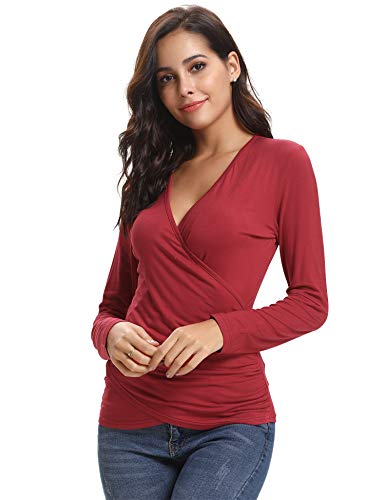 Abollria T-Shirt Manga Larga para Mujer Crossover Camisetas Sexy Deportivo y Casual Tops o Blusas Cuello-V Abollria T-Shirt Manga Larga para Mujer Crossover Camisetas Sexy Deportivo y Casual Tops o Blusas Cuello-V