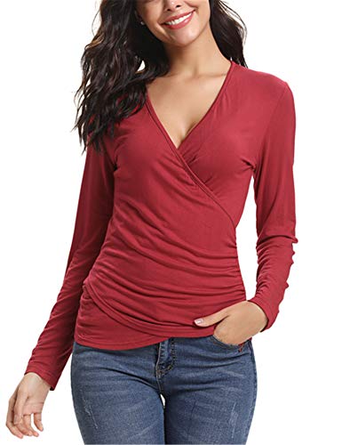 Abollria T-Shirt Manga Larga para Mujer Crossover Camisetas Sexy Deportivo y Casual Tops o Blusas Cuello-V Abollria T-Shirt Manga Larga para Mujer Crossover Camisetas Sexy Deportivo y Casual Tops o Blusas Cuello-V