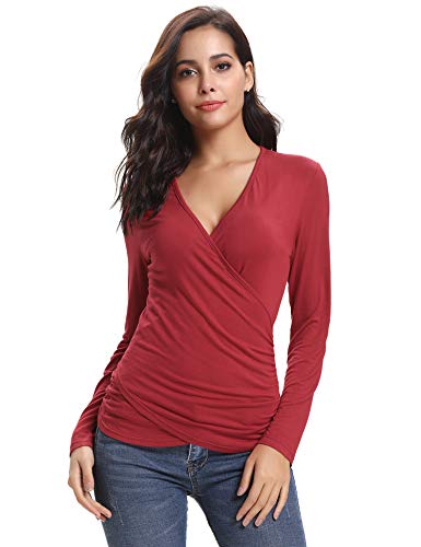 Abollria T-Shirt Manga Larga para Mujer Crossover Camisetas Sexy Deportivo y Casual Tops o Blusas Cuello-V Abollria T-Shirt Manga Larga para Mujer Crossover Camisetas Sexy Deportivo y Casual Tops o Blusas Cuello-V