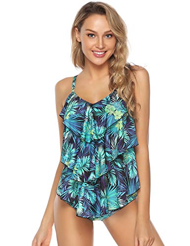 Abollria Traje de Baño en Dos Piezas Sexy Mujer Tankini Vest + Short de Baño Traje Conjunto de Bañador Swimsuit para el Mar, Playa, Piscina, Fiesta, Vacaciones