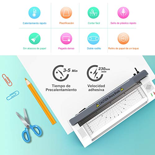 ABOX Plastificadora A3 A4 A5 A7, OL381 Máquina para Plastificar con Redondeador de Esquina, Caliente y Frío de 250 mm/min con 2 Rodillos, ABS Botón y 16 Fundas para Oficina, Colegio y Hogar, Blanco ABOX Plastificadora A3 A4 A5 A7, OL381 Máquina para Plastificar con Redondeador de Esquina, Caliente y Frío de 250 mm/min con 2 Rodillos, ABS Botón y 16 Fundas para Oficina, Colegio y Hogar, Blanco