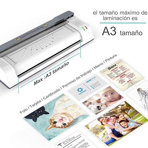 ABOX Plastificadora A3 A4 A5 A7, OL381 Máquina para Plastificar con Redondeador de Esquina, Caliente y Frío de 250 mm/min con 2 Rodillos, ABS Botón y 16 Fundas para Oficina, Colegio y Hogar, Blanco ABOX Plastificadora A3 A4 A5 A7, OL381 Máquina para Plastificar con Redondeador de Esquina, Caliente y Frío de 250 mm/min con 2 Rodillos, ABS Botón y 16 Fundas para Oficina, Colegio y Hogar, Blanco