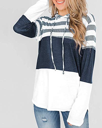 ABRAVO Mujer Sudadera con Capucha Manga Larga Jerséis Sueltos Sudadera con Estampado la Camiseta Otoño Invierno Mujer Chándal (L, Rayado Blanco)